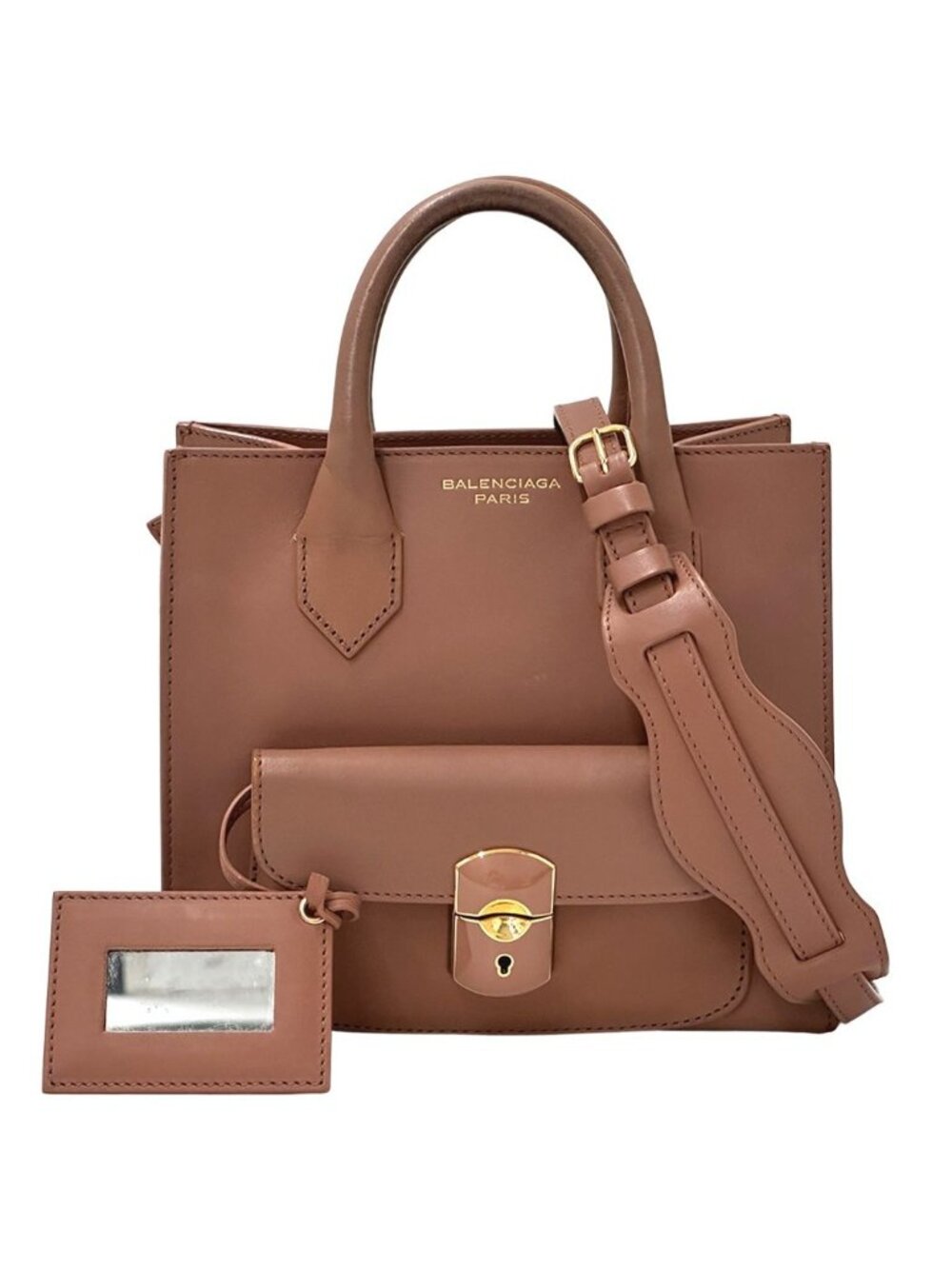 Balenciaga 2-Way Shoulder Bag Leather Padlock Mini All Afternoon Pink Beige